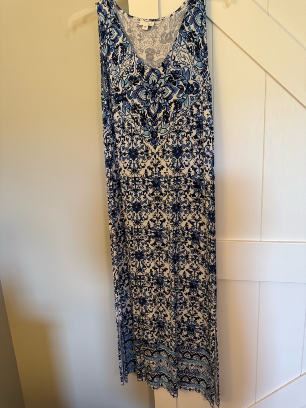 J. Jill Navy and White Paisley Knit Top